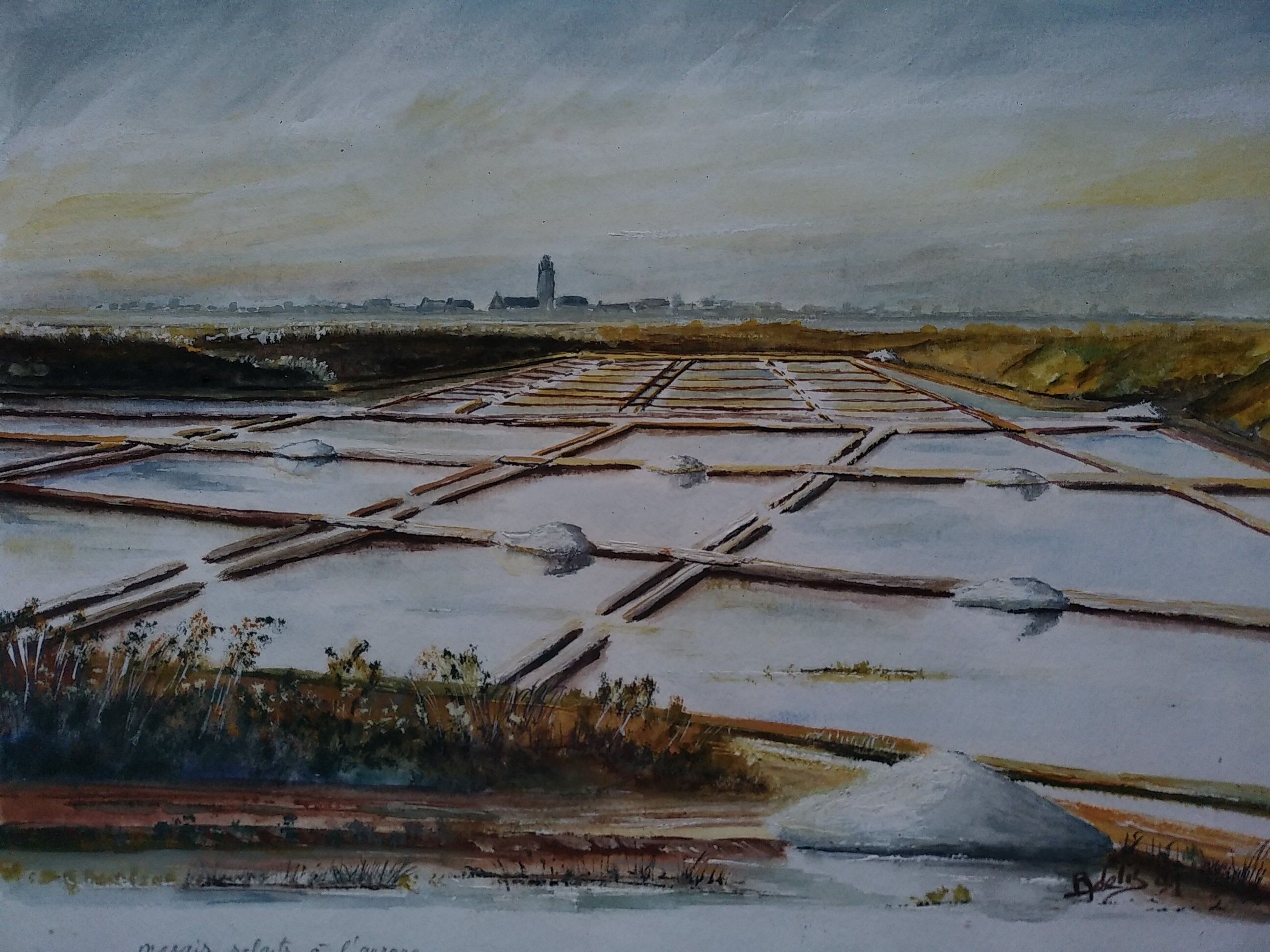 Watercolor " Salt marsh at dawn " . A. Dellis .