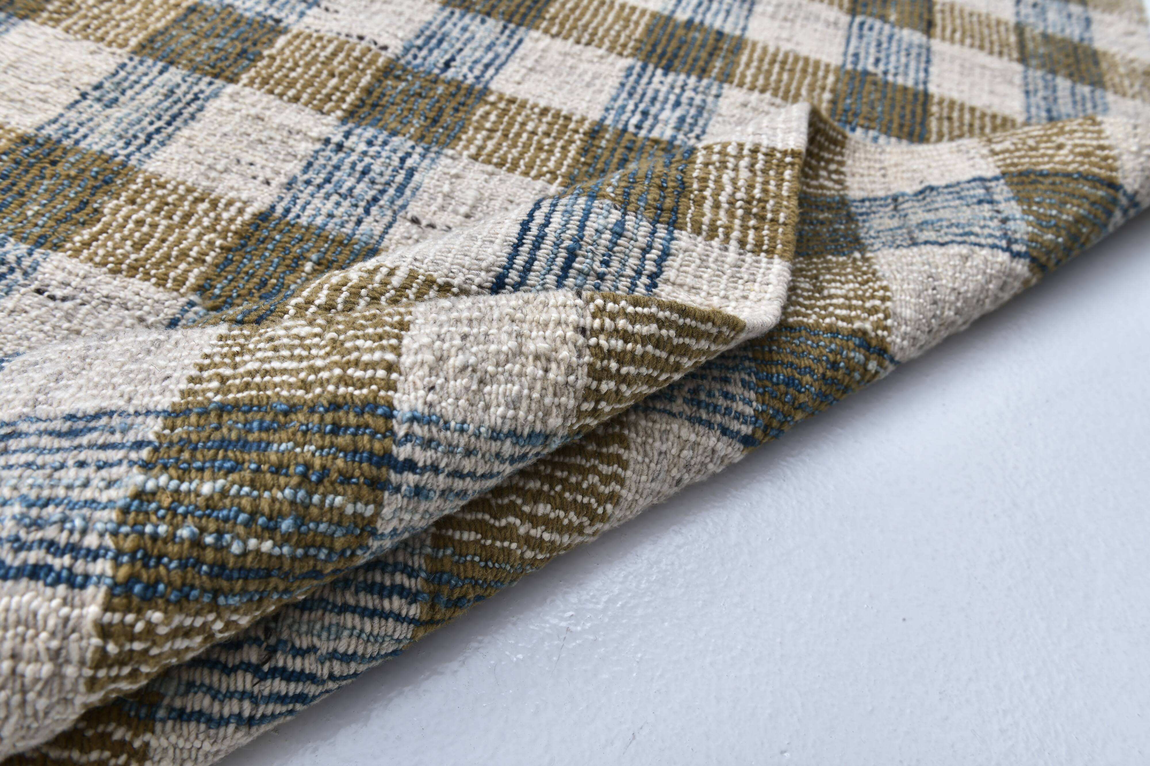 scandinavian kilim 290x190 cm , blue beige and  mustard colour.