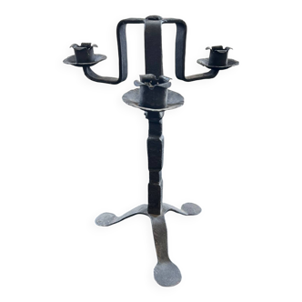 Brutalist Wrought Iron Candle Holder
