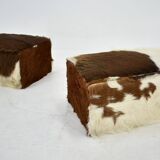 red brown leather cowhide footstools , poufs, 80s