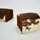 red brown leather cowhide footstools , poufs, 80s