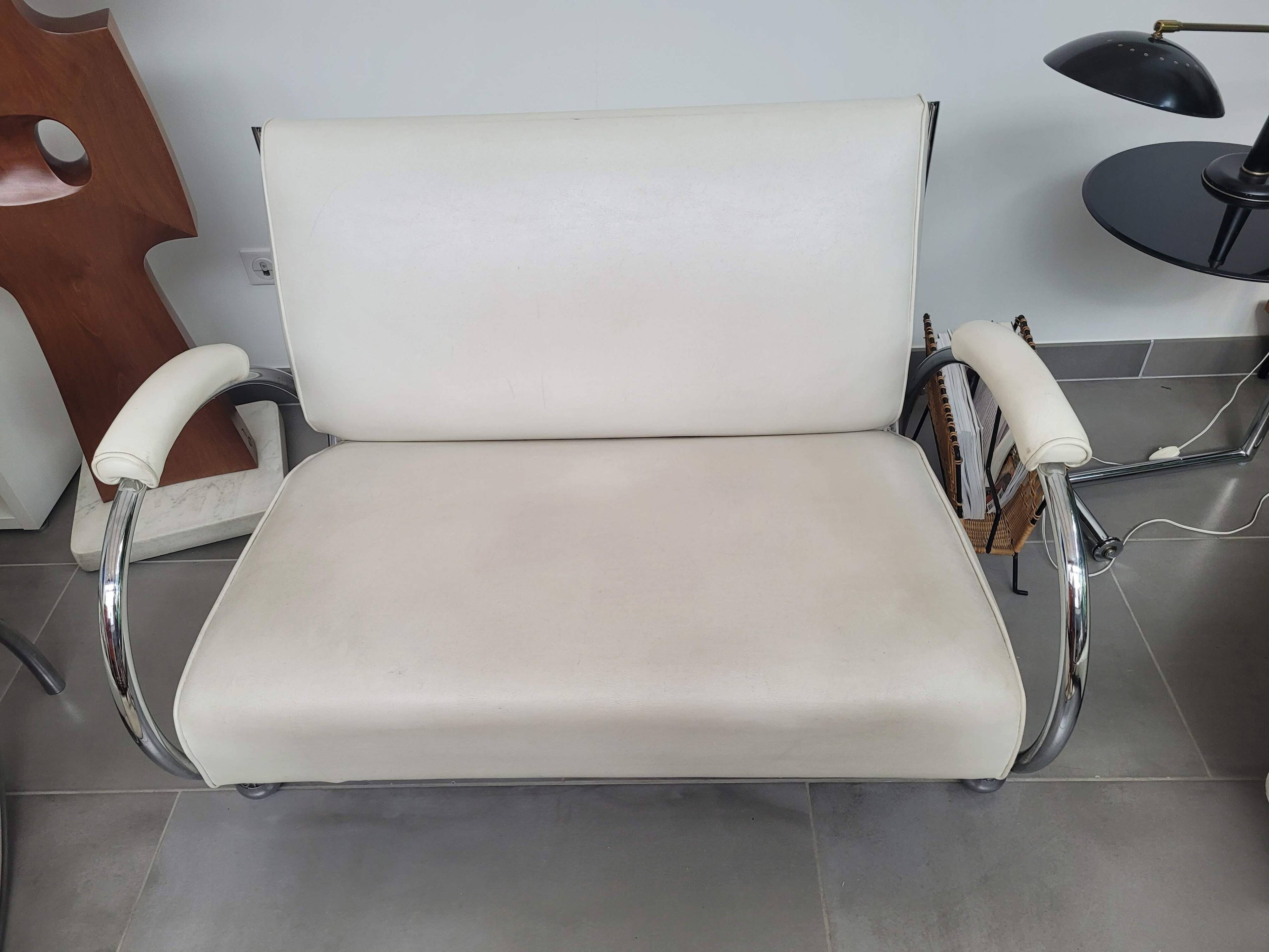 Sofa and armchair with chrome tubular structure modernist style