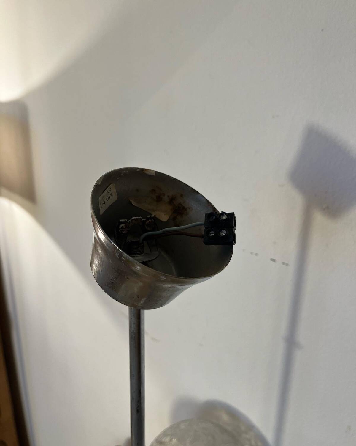 70s glass globe and metal pendant light