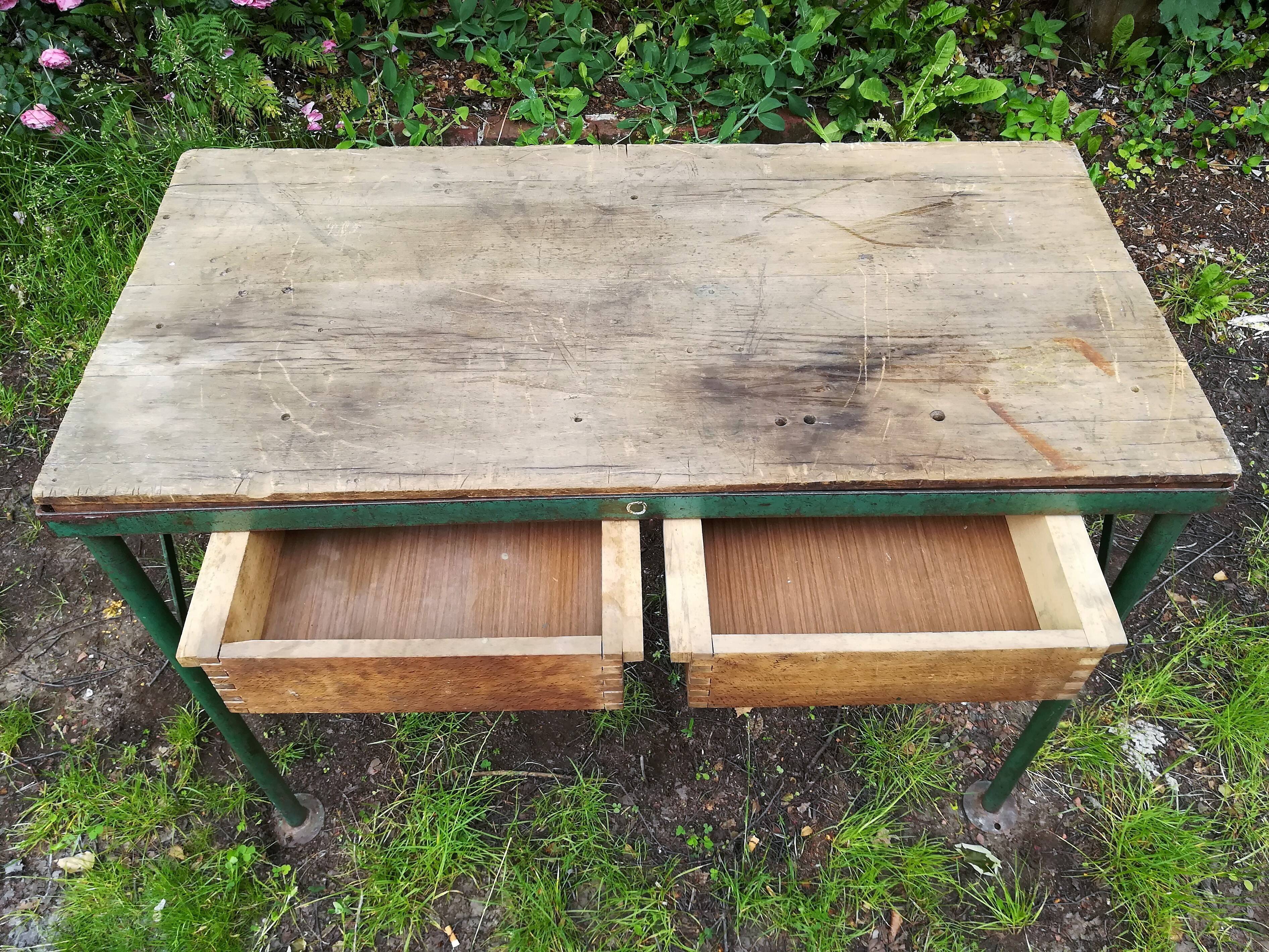 Industrial workbench table 2 drawers