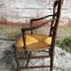 Pair Old Armchair Needle Wood Carved & Seat Paillé + Vintage Fabric Cover