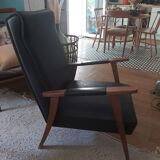 Armchair 60s wood and imitation leather