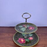 2-tiered majolica server/tray, Sarreguemines, early 20th century