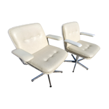 Paire de fauteuils pivotants simili crème