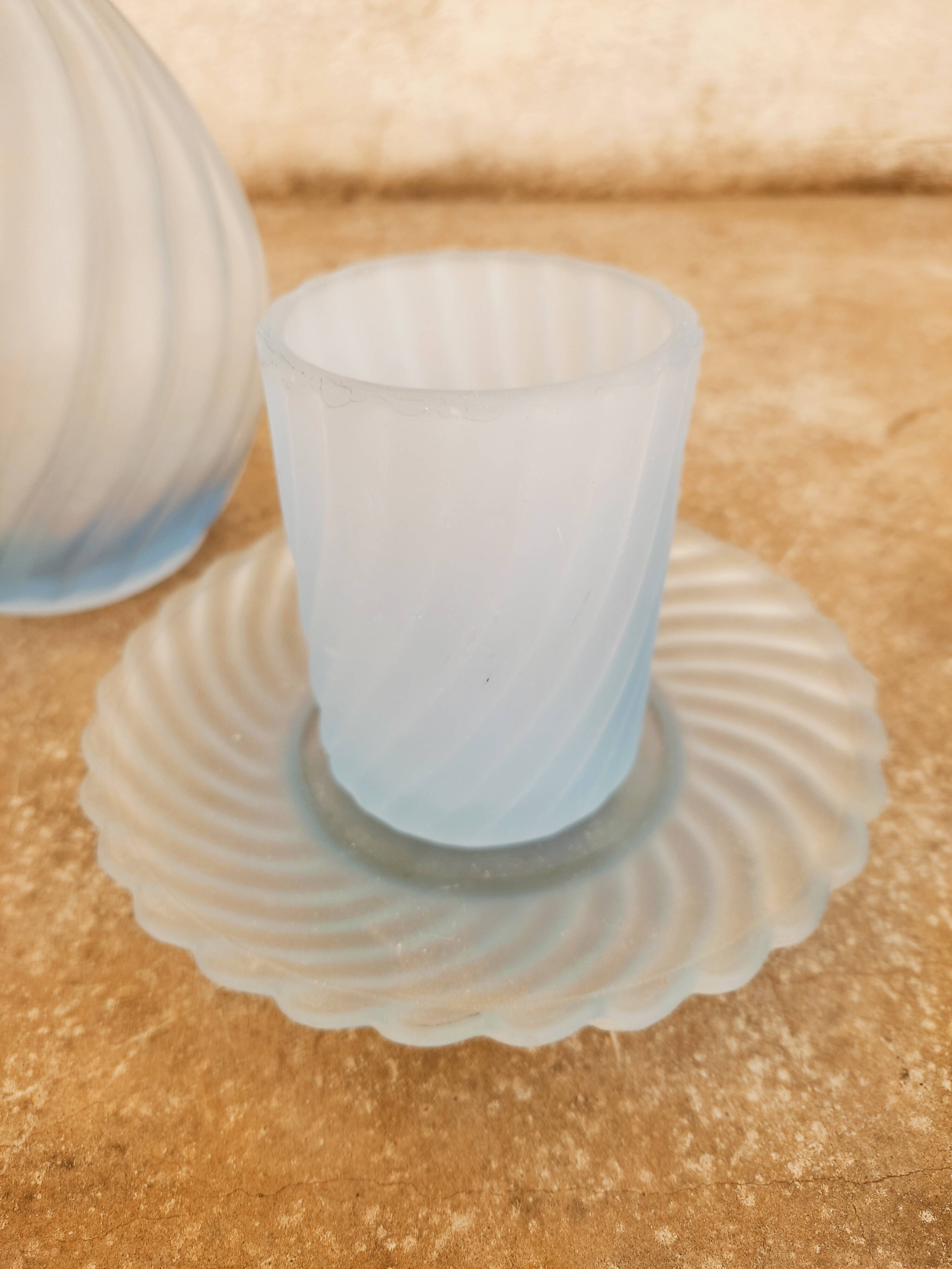 Frosted glass decanter and cup