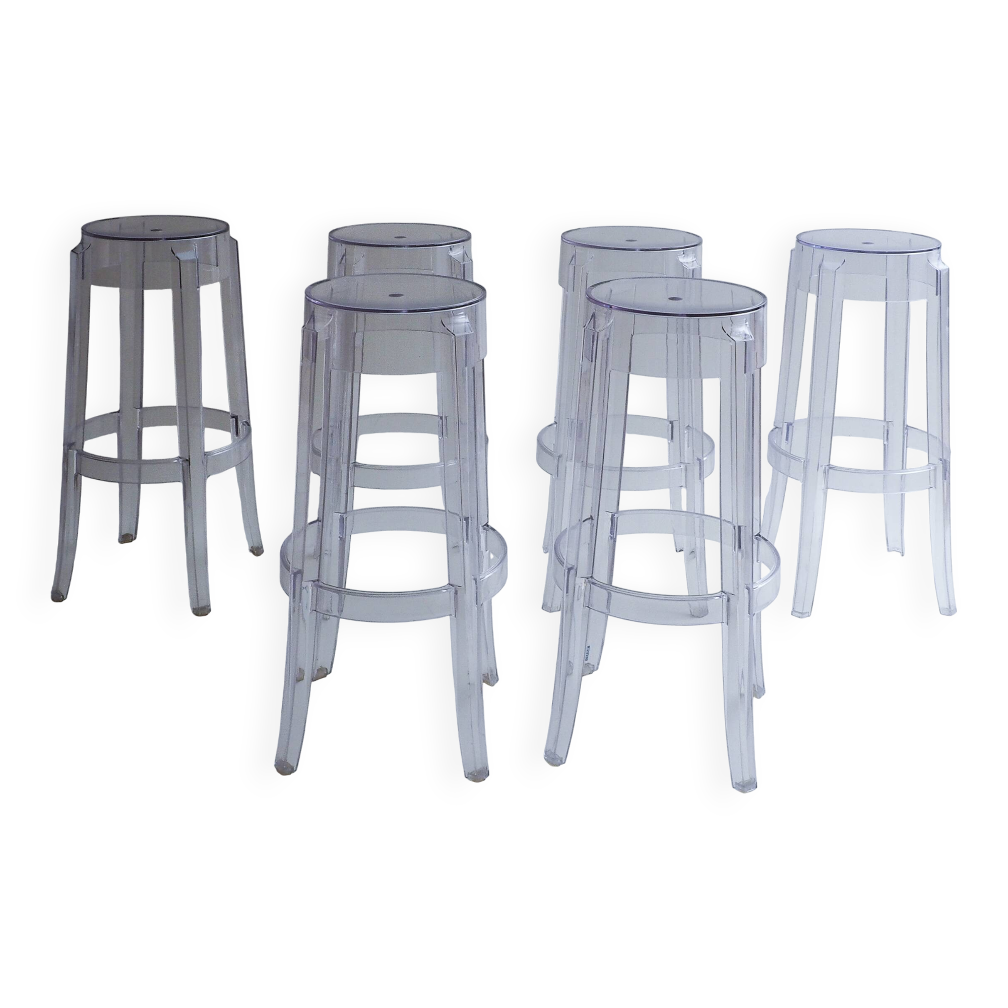 Set of 6 Charles Ghost Large Stools By Philippe Starck For Kartell