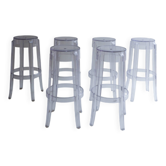 Set of 6 Charles Ghost Large Stools By Philippe Starck For Kartell