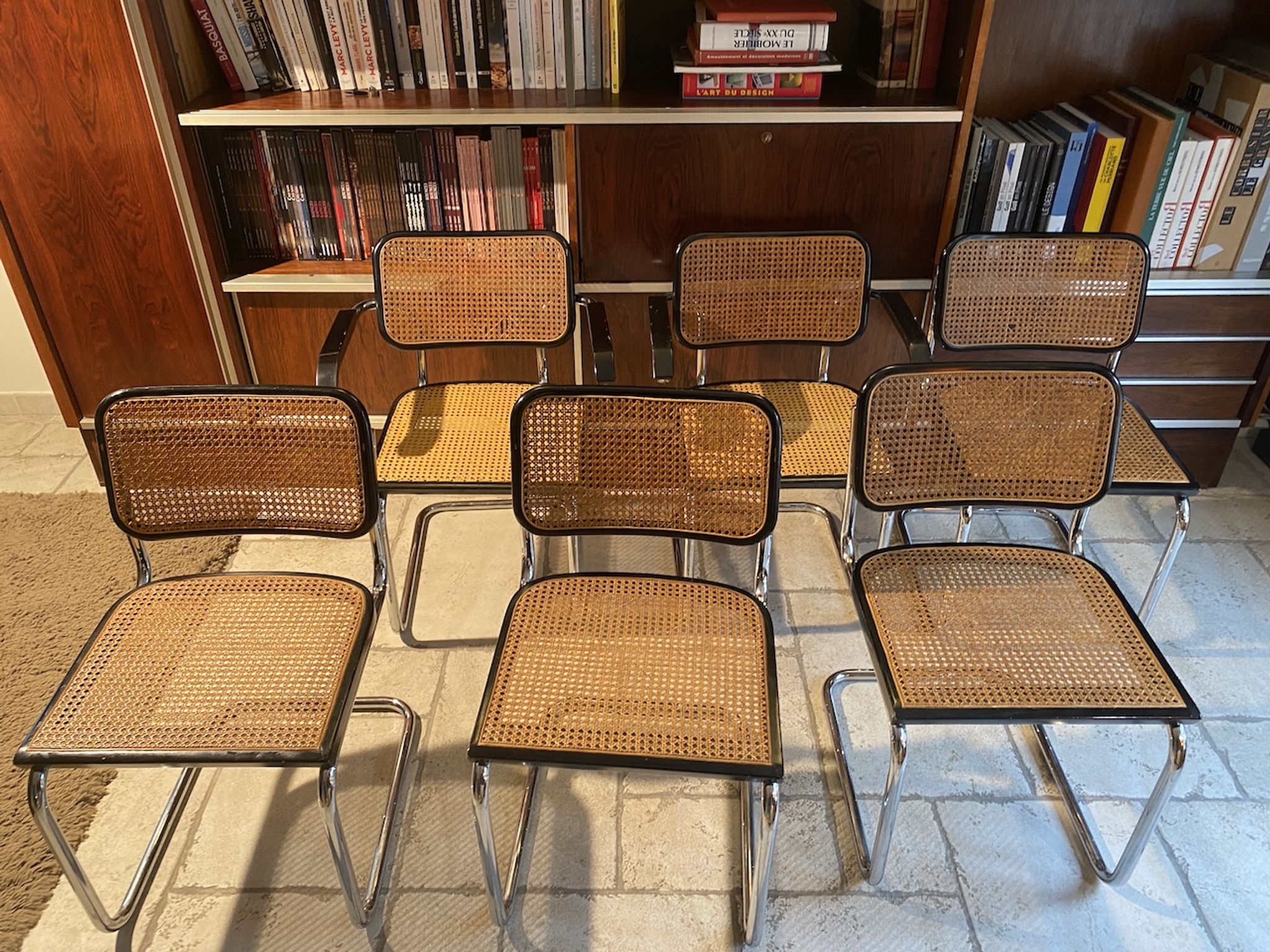 Set of 4 chairs B32 and 2 armchairs B64 Cesca by Marcel Breuer Italian Edition 1980