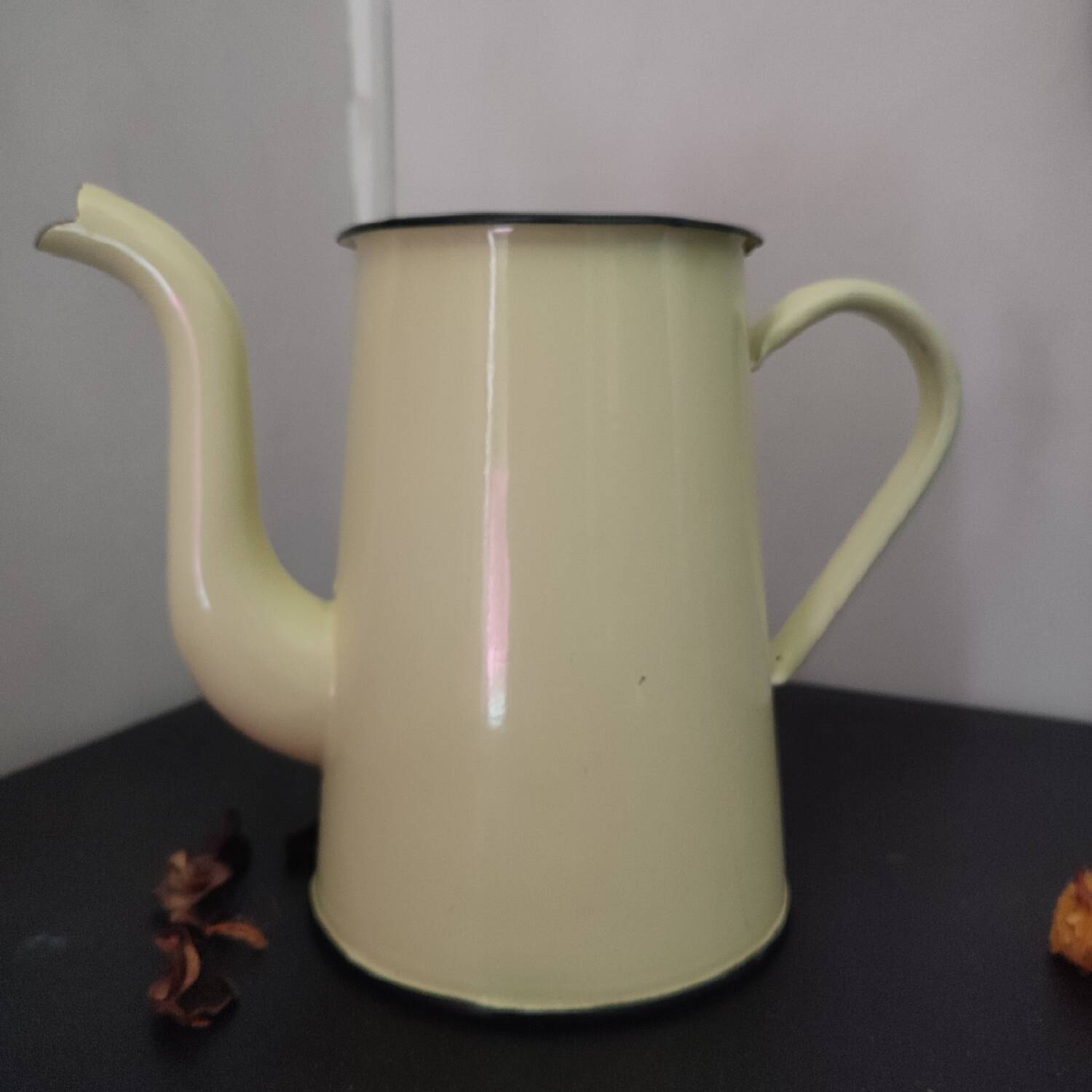 Vintage Yellow Enameled Sheet Metal Coffee Pot