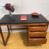 Bureau rétro vintage en teck et cuir du milieu du siècle – Élégant et fonctionnel des années 1960