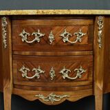 Small demi-lune jump commode in marquetry, transitional style between Louis XV and Louis XVI – early 20th century.