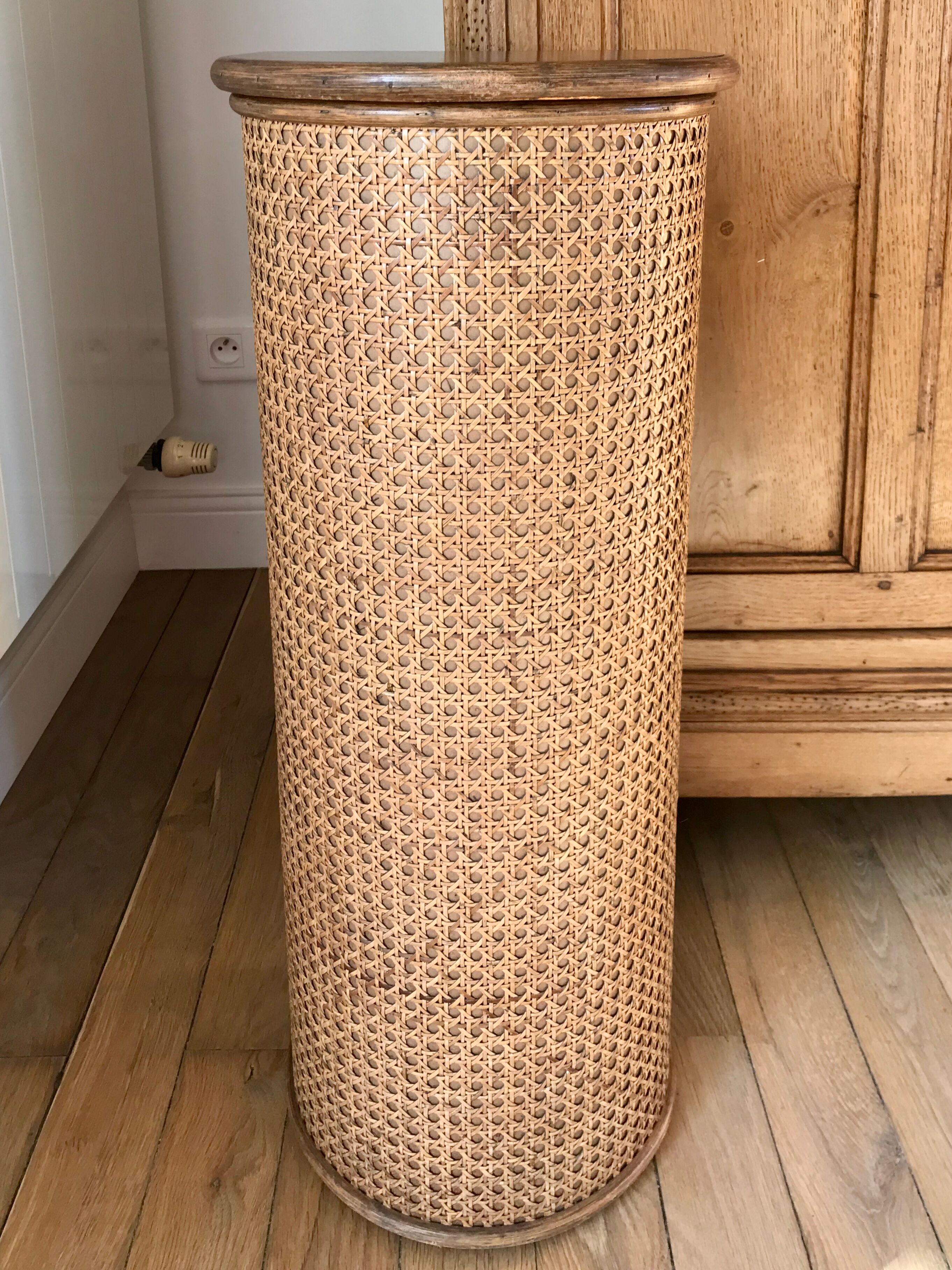 Bread hutch in oak wood and canning made in france 50s