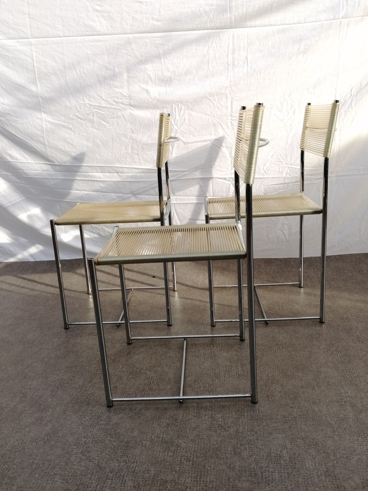 Set of 3 chrome spaghetti chairs model 101 from Belotti for Alias of the 70s-80s