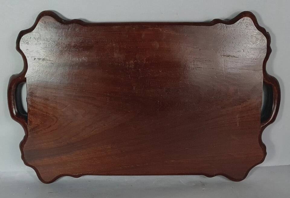 Antique rosewood serving tray carved with vines China D058