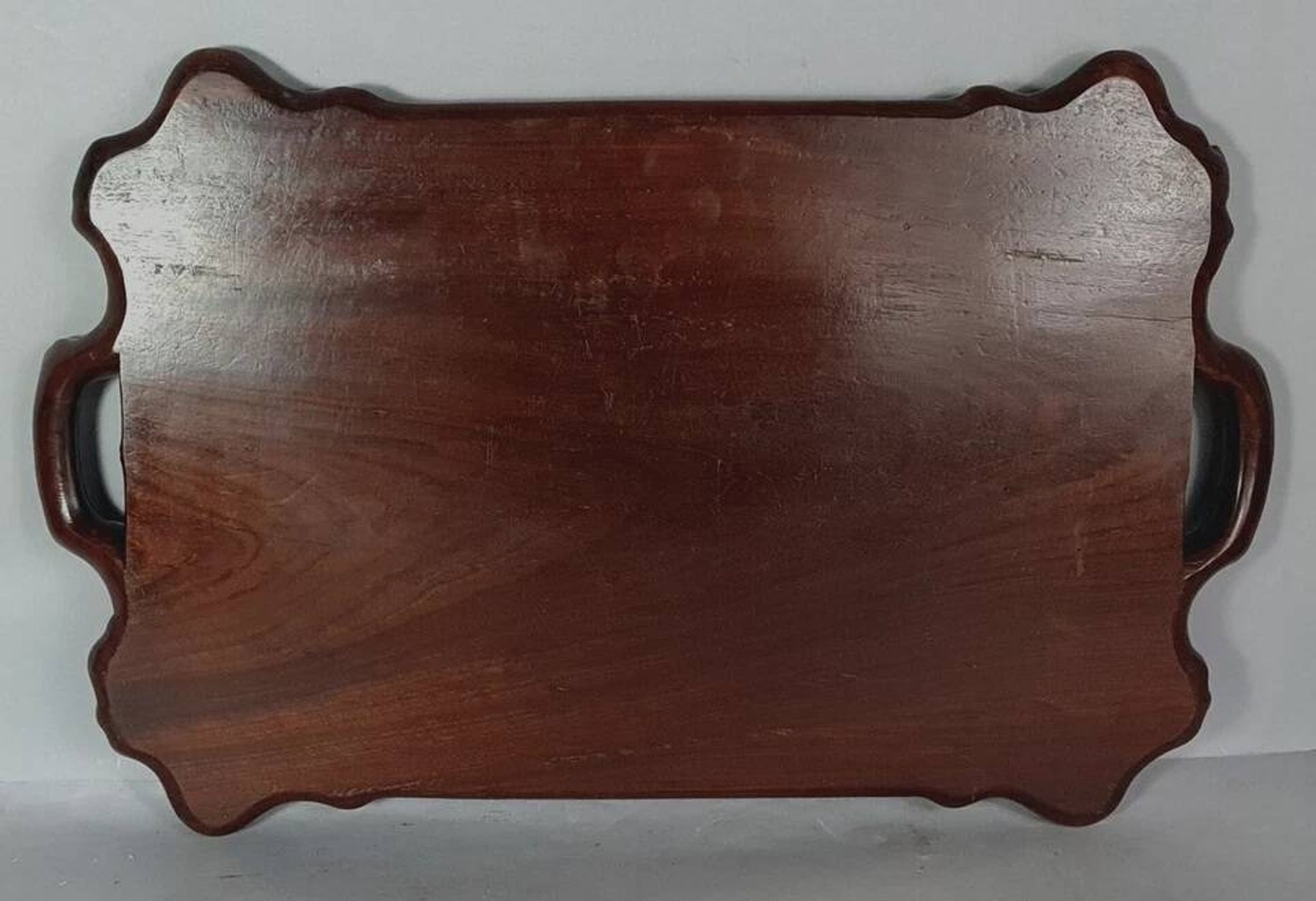Antique rosewood serving tray carved with vines China D058