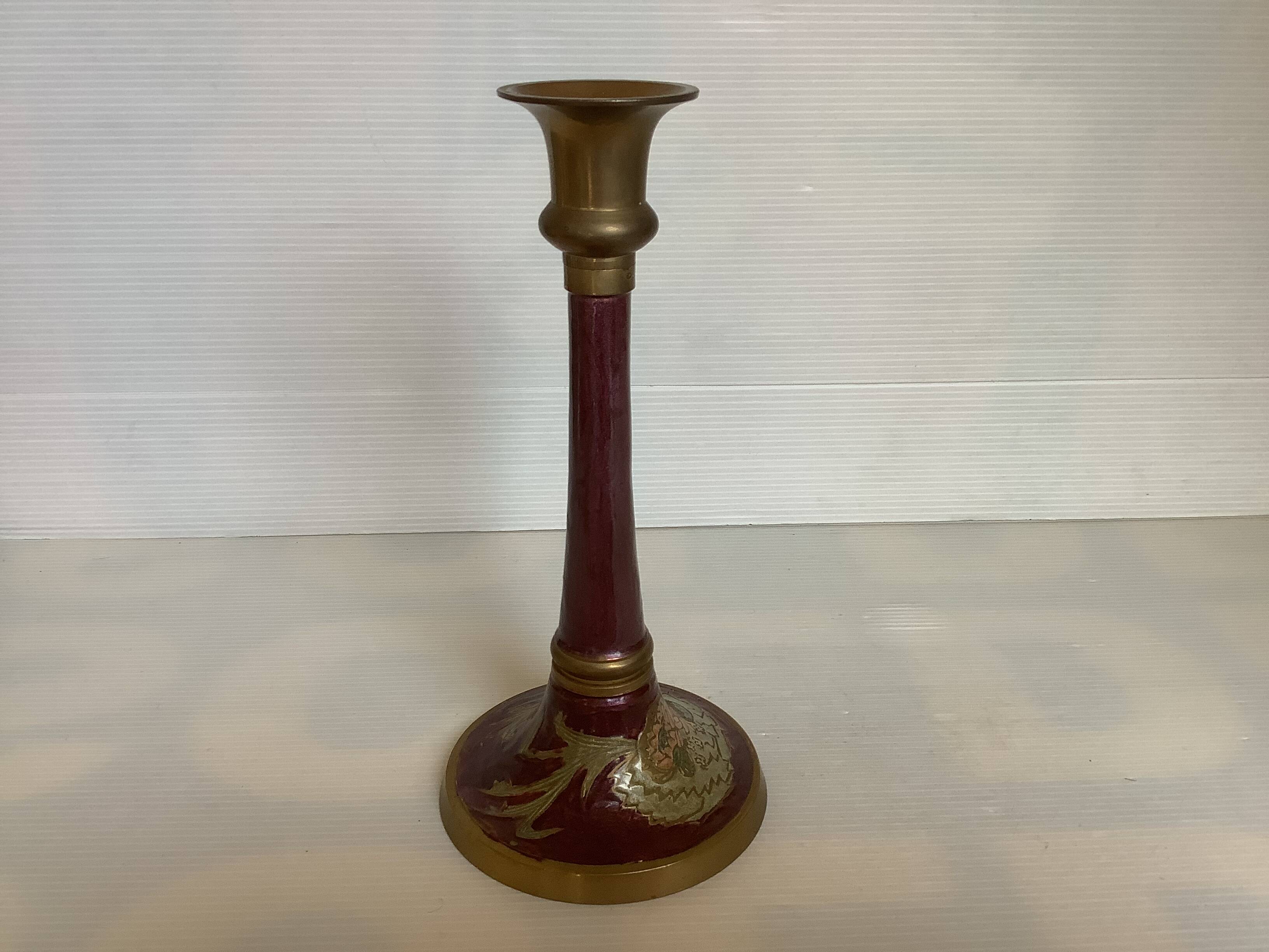 Purple violet cloisonné candlestick