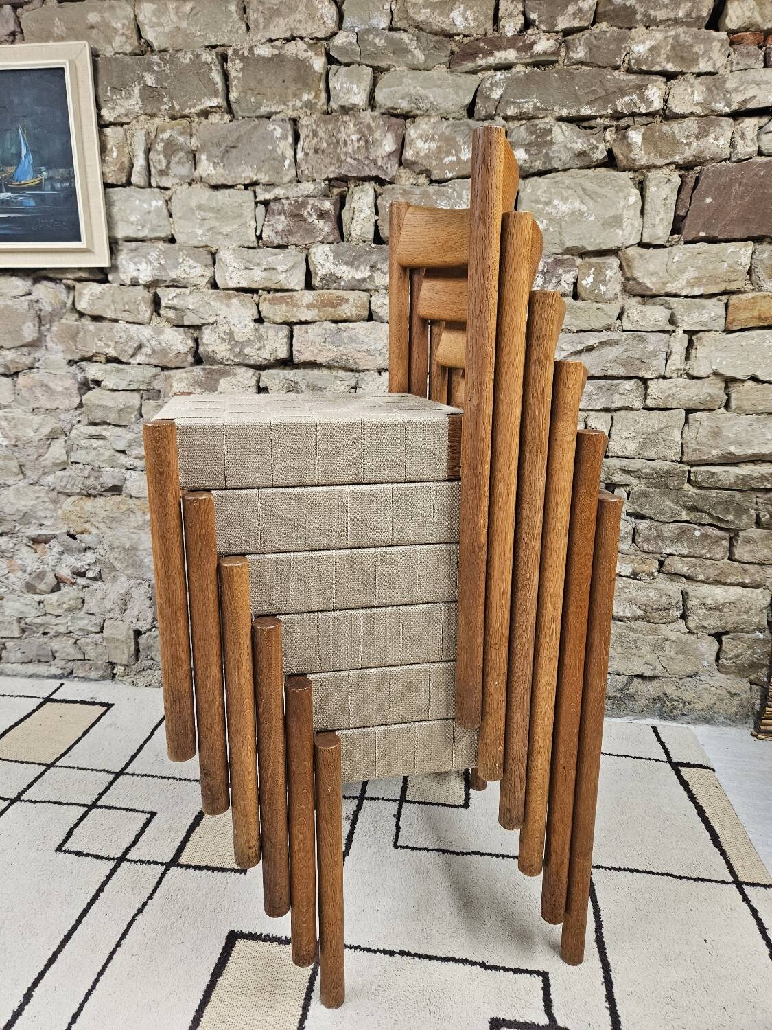 6 Scandinavian chairs 1960" braided straps