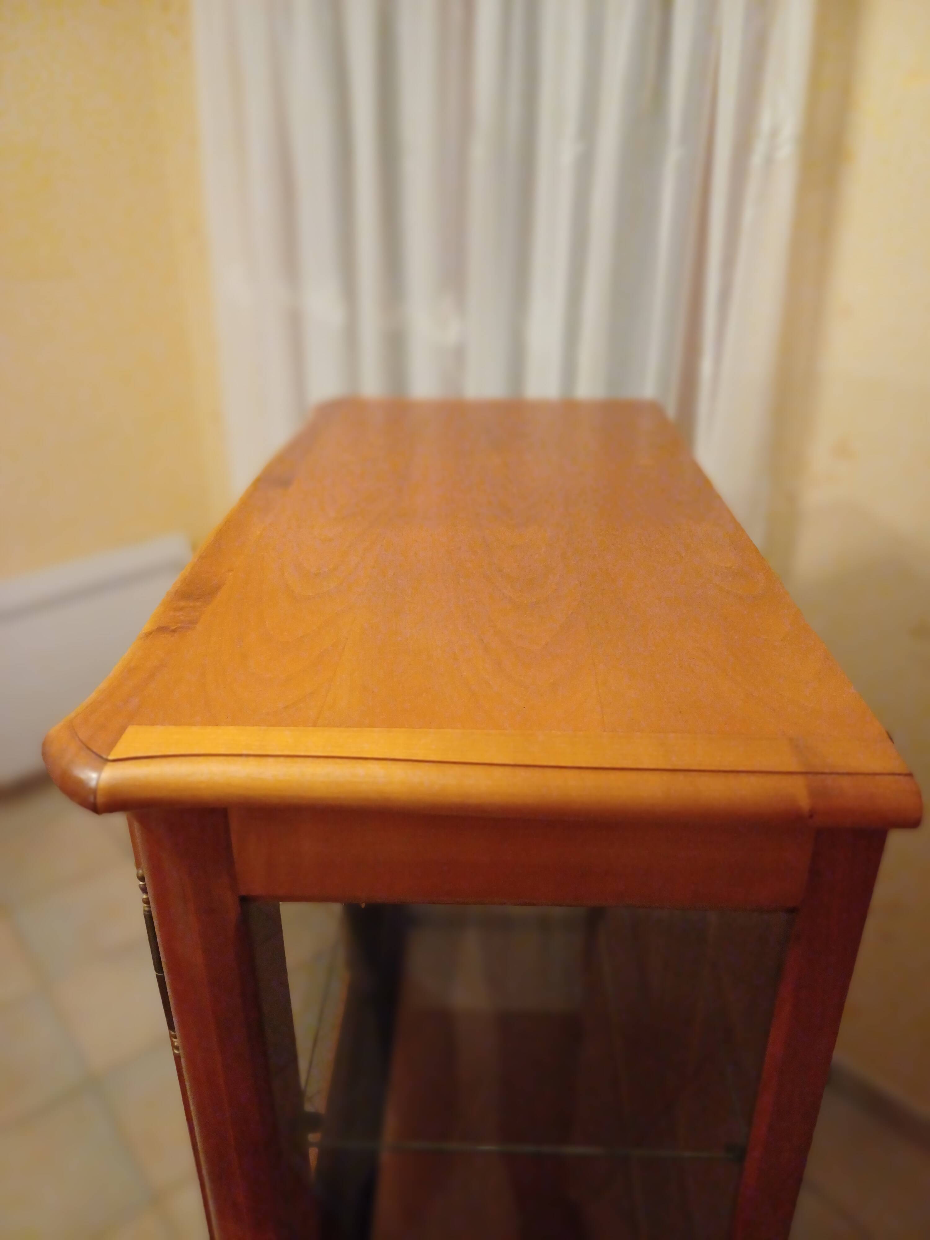 Solid wood display cabinet.