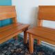 Pair of 1950s solid oak benches with backrests