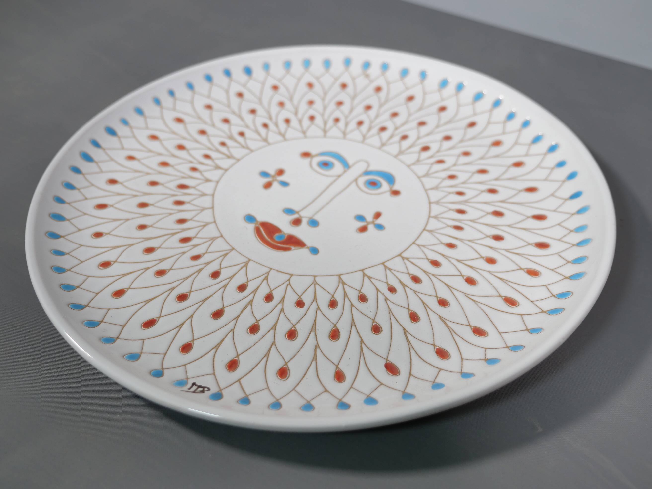 Hand-Painted Ceramic Plate by Mario De Biase for Cerasarda, 1970s