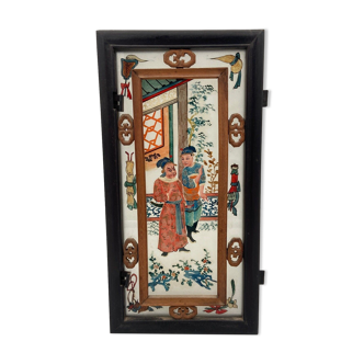 Fixed lantern plate under hand painted glass ironwood late nineteenth century