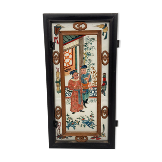 Plaque de lanterne fixe sous verre peint à la main bois de fer fin XIXe
