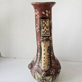 Antique Kabyle Algerian pottery vase with handle and polychrome geometric decorations