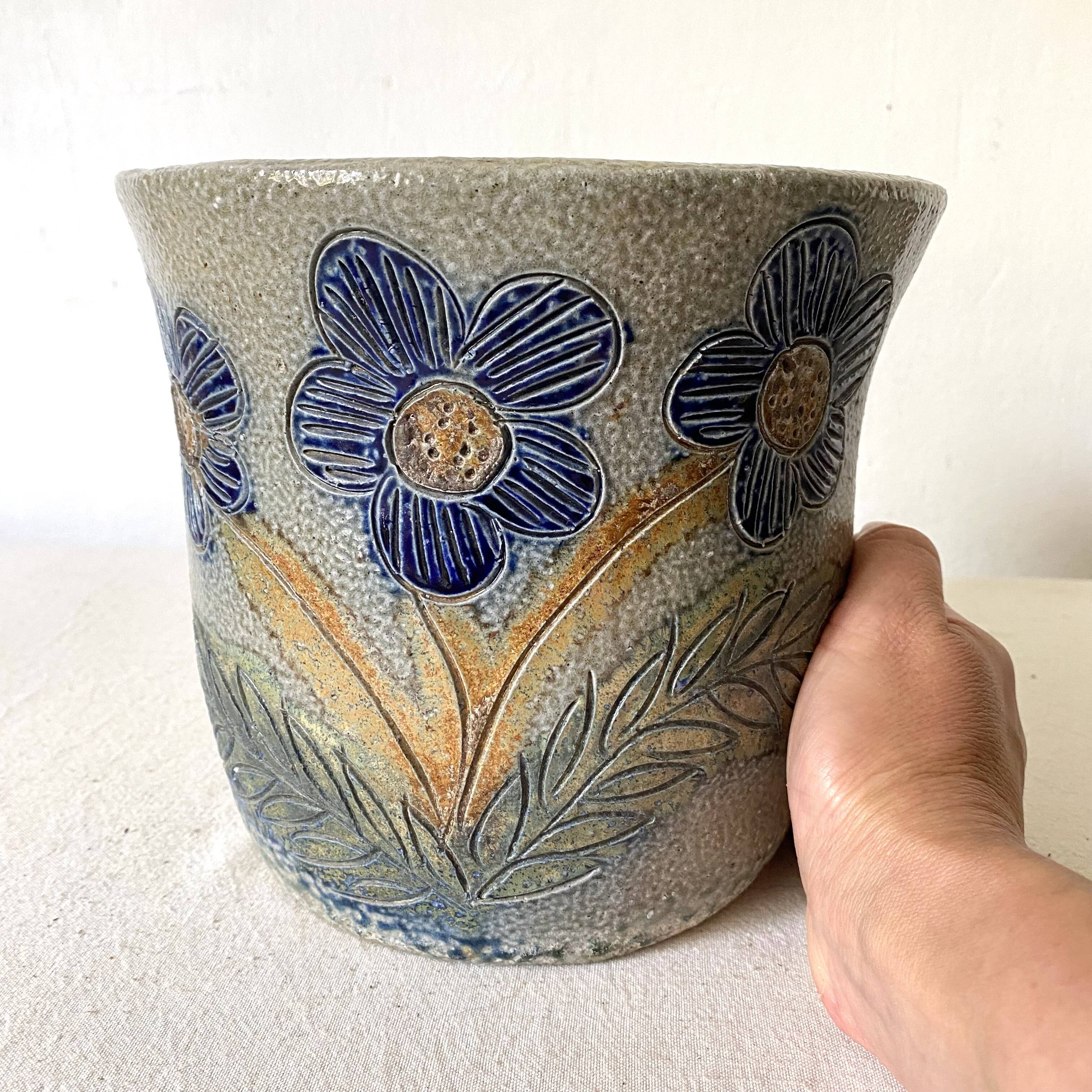 Flowerpot and flower pick, salt pottery, 1970s