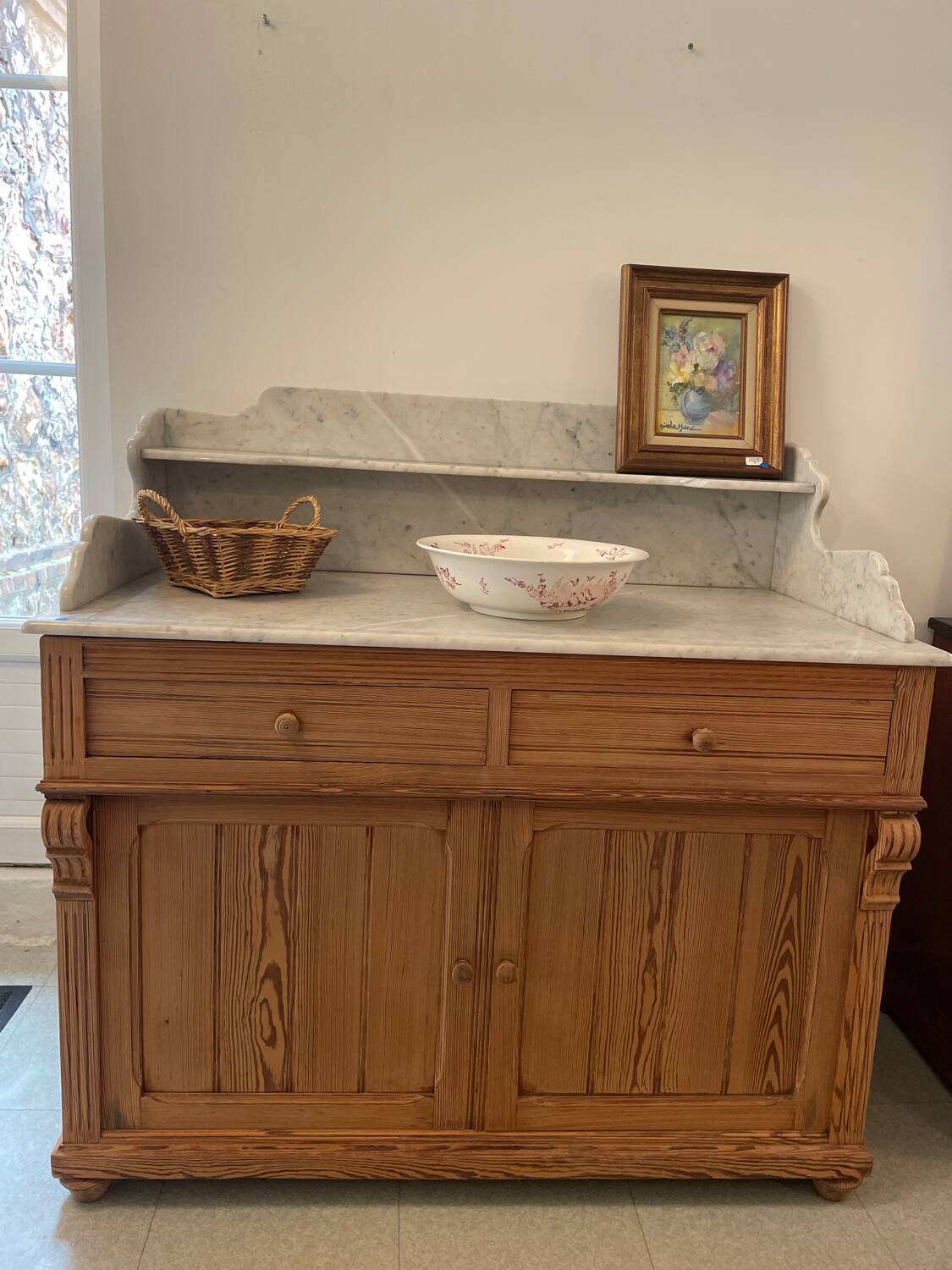 Sandblasted pitch pine bathroom cabinet