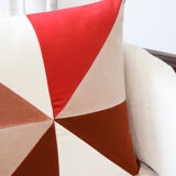 Red velvet and camel cushion
