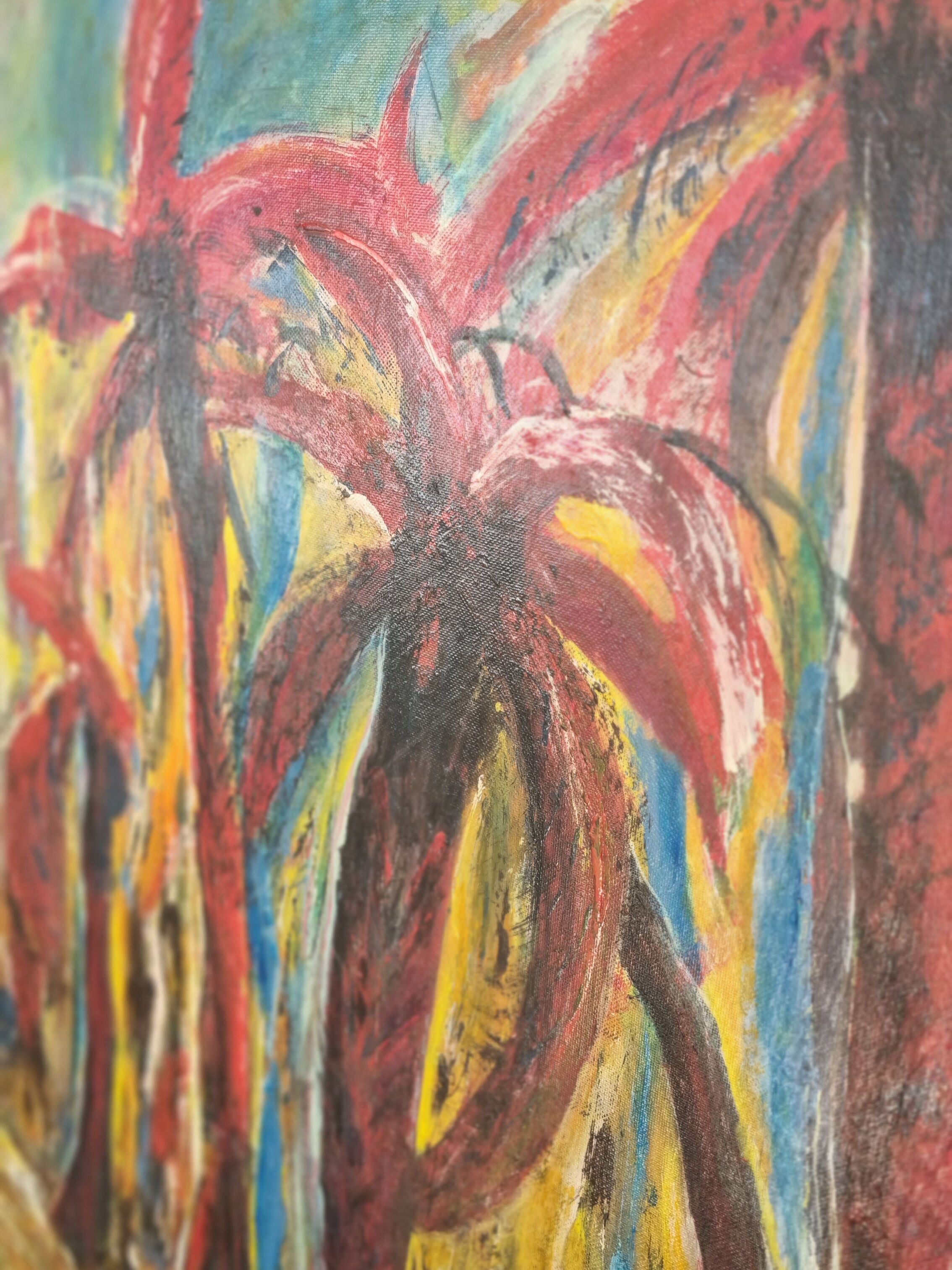 Peinture à l'huile abstraite palmiers signée