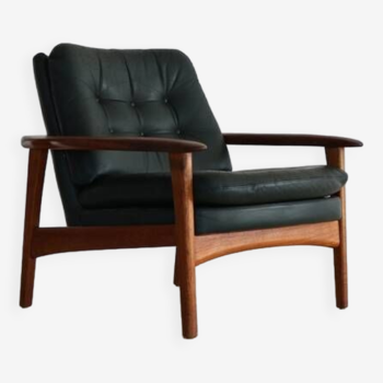 Fauteuil vintage | teck | cuir | années 60 | fauteuil