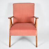 Original vintage armchair compas, restored, 1960s, velvet, pink