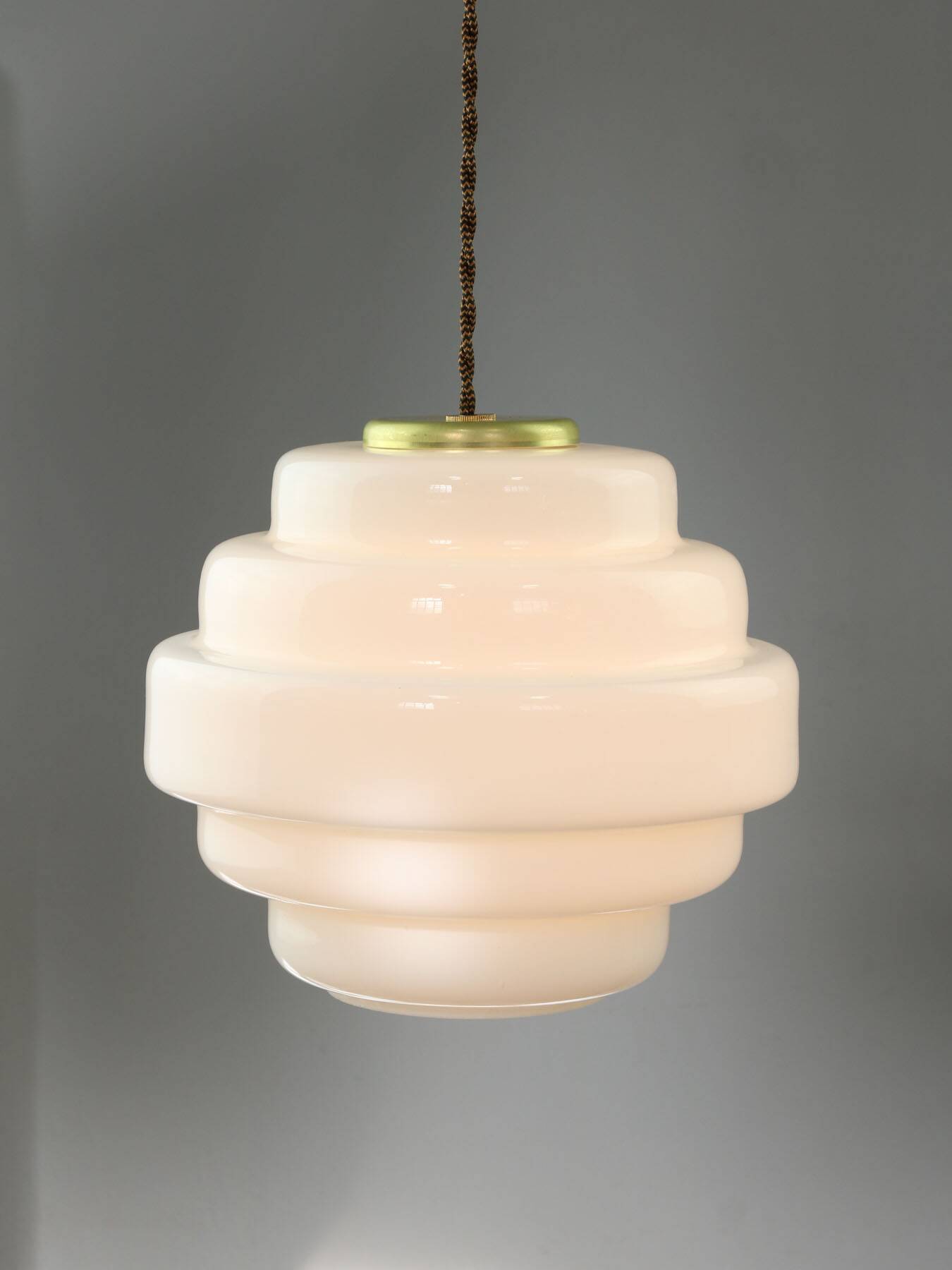 Mid-Century Italian Brass and Opaline Glass Pendant Lamp