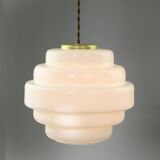 Mid-Century Italian Brass and Opaline Glass Pendant Lamp