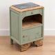 Renovated antique Art Deco bedside table – Lézard Green Pure & Paint, natural wood and marble top.