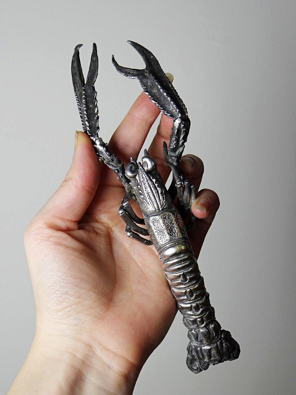 Crayfish/lobster handle, silver-plated metal, 1950s-1970s