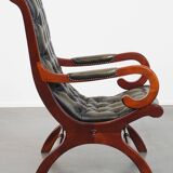 Green English-Style Cowhide Leather Chesterfield Armchair with Wood