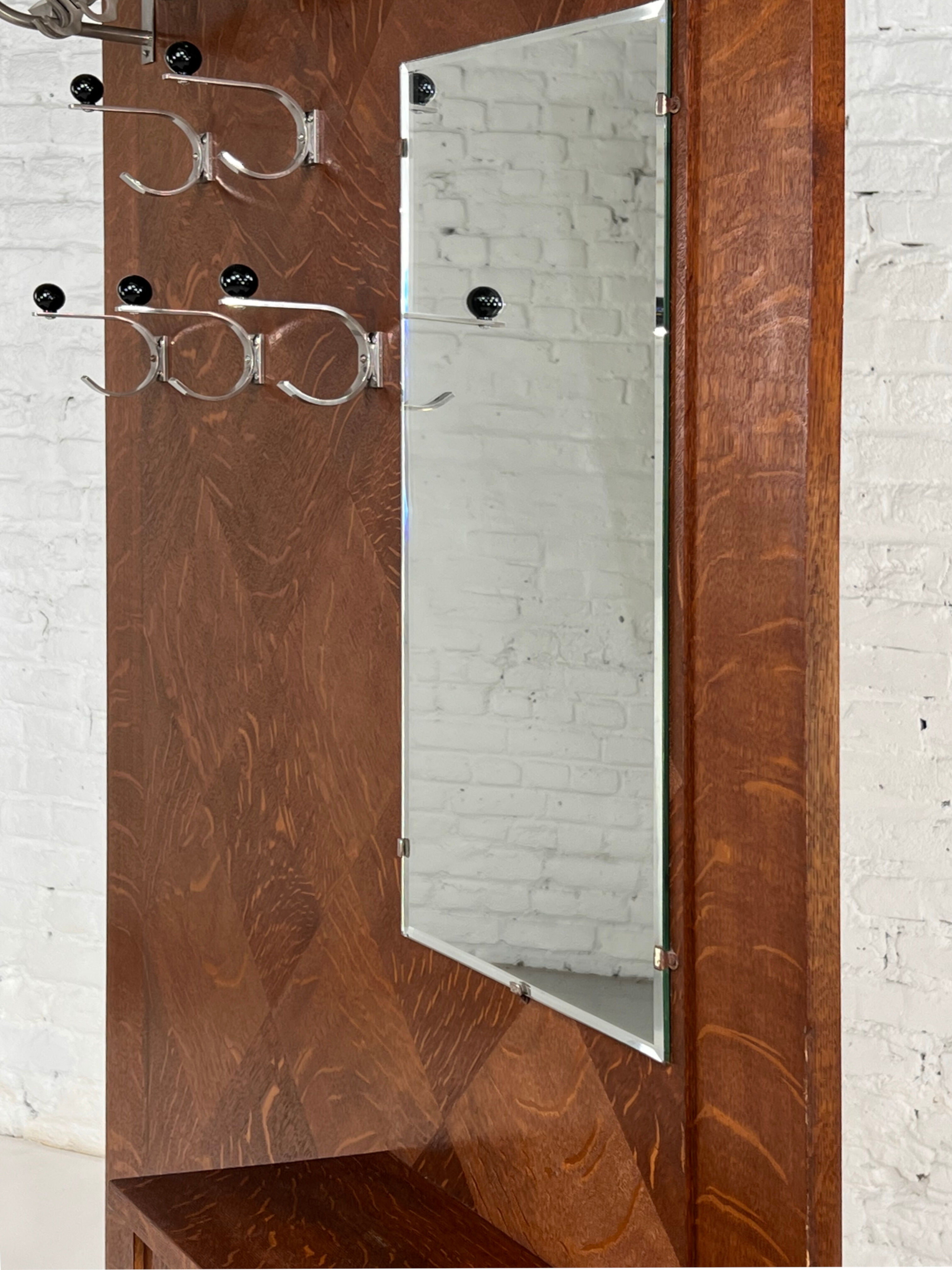 Porte-manteau vestiaire d'entrée Art Deco en bois, métal et miroir