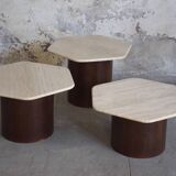 Trois tables basse Gigogne Travertin 1960