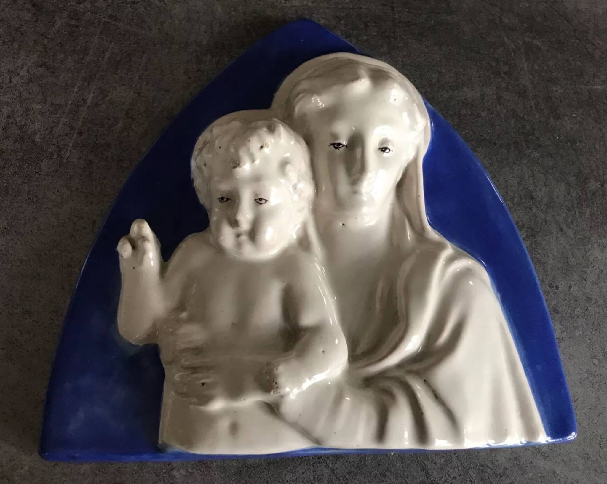 Religious bas-relief wall sculpture of the Virgin and Child signed Cantagalli