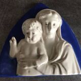 Religious bas-relief wall sculpture of the Virgin and Child signed Cantagalli