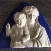 Religious bas-relief wall sculpture of the Virgin and Child signed Cantagalli