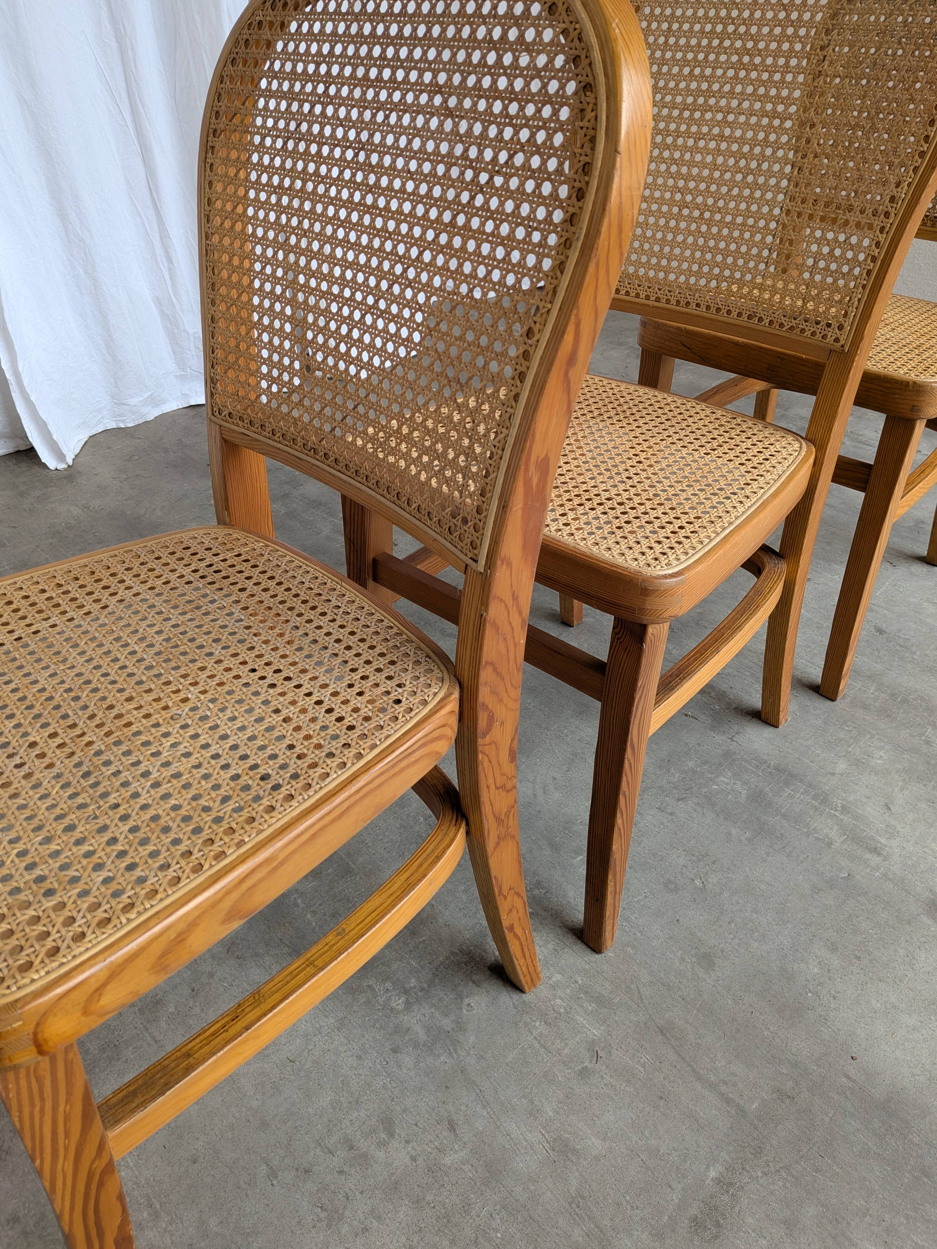 Set of 3 Vintage Wooden Dining Chairs with Cane Seat - Mid-Century Yugoslav