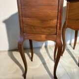 Pair of antique bedside tables with marble top and ceramic niche