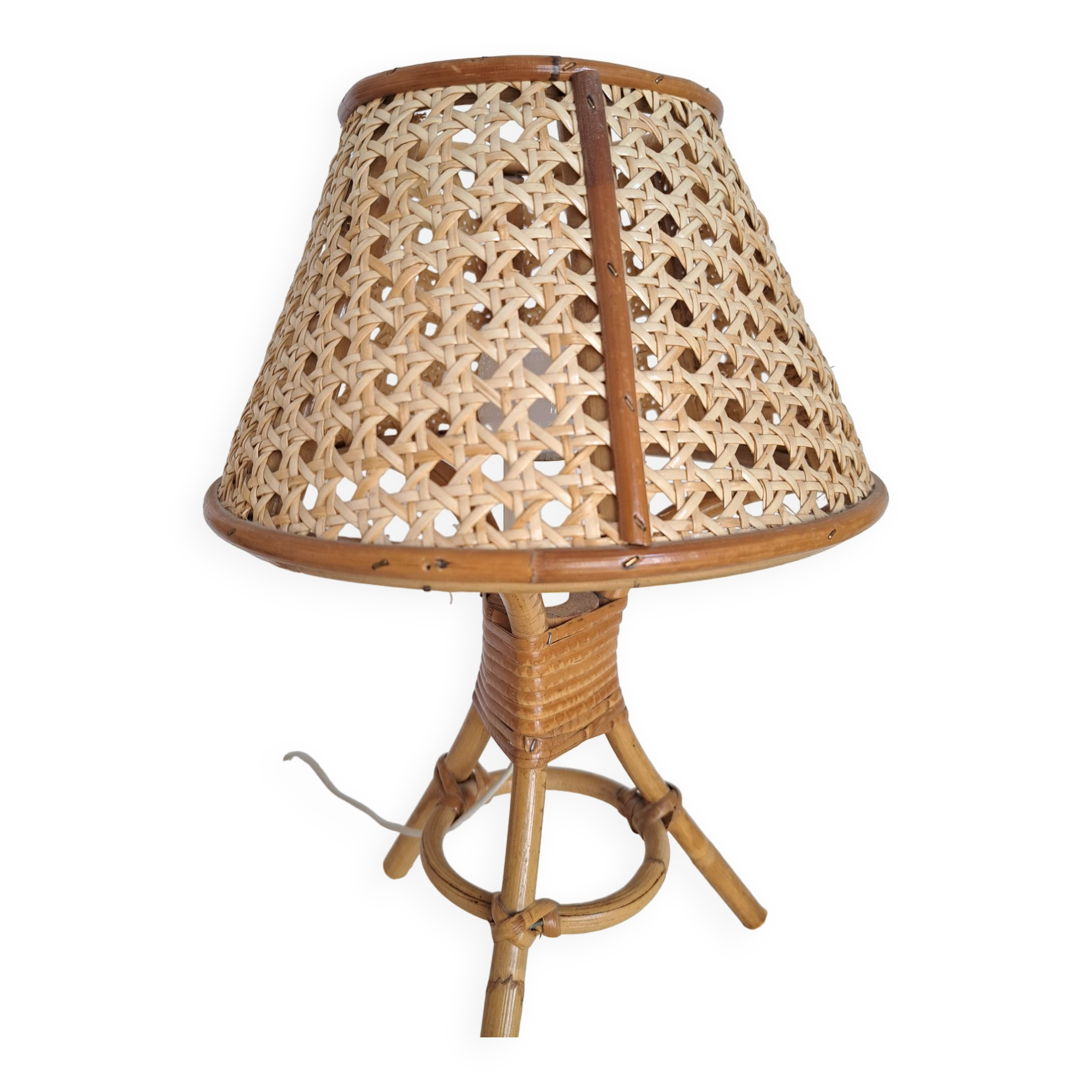 Pair of cane and bamboo lamps